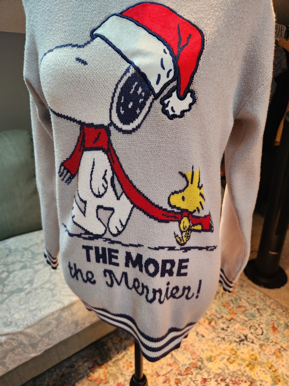Peanuts Snoopy & Woodstock Sweater with Red and Navy Holiday Graphic Large - Picture 5 of 5